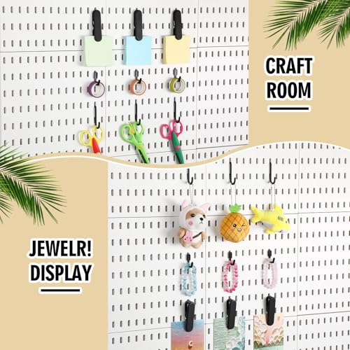 Kathfly 30 Pcs Pegboard Accessories 10 Clips and 20 Hooks, Black - color: Black
