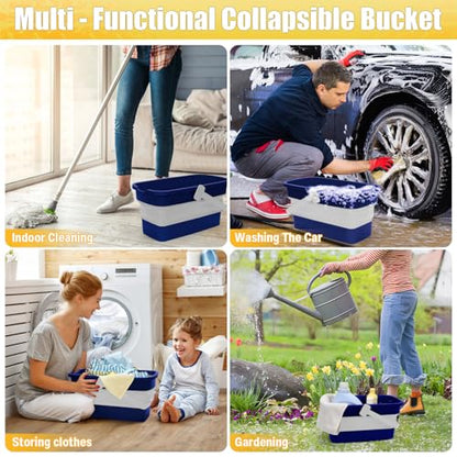 Collapsible Mop Bucket for Cleaning with Handle, 3 Gallon - color: Blue