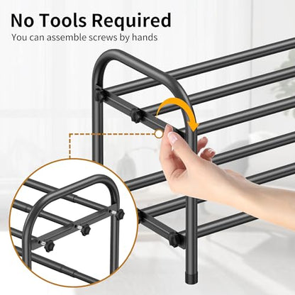 Hleelomi 2-Tier Metal Expandable Shoe Rack for Closet and Entryway, Black - color: Black, size: 2-Tier
