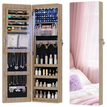 HNEBC Over the Door Organizer, Jewelry Cabinet with Lights,Brown - color: 21-Brown