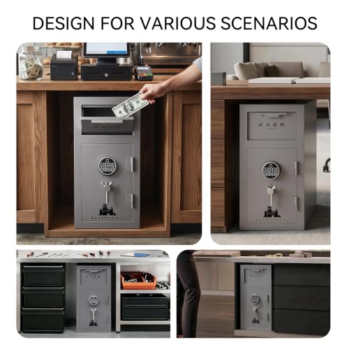 KAER 3.1 CuFt Drop Safe for Business, Depository Safe with Drop Slot, Heavy Duty Steel Safe with Fingerprint Lock, 12 Gauge, 6 Locking Bolts, Anti-Fish Baffle for Restaurant, Retails, Church, Pharmacy - size: 3.1 CuFt - 71.5lbs