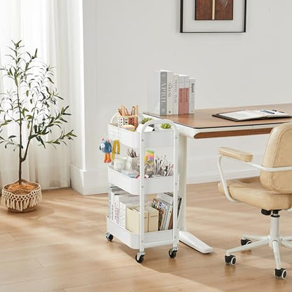 3-Tier Rolling Utility Cart with Caster Wheels,Easy Assembly, White - color: White, size: 3-Tier Standard Cart