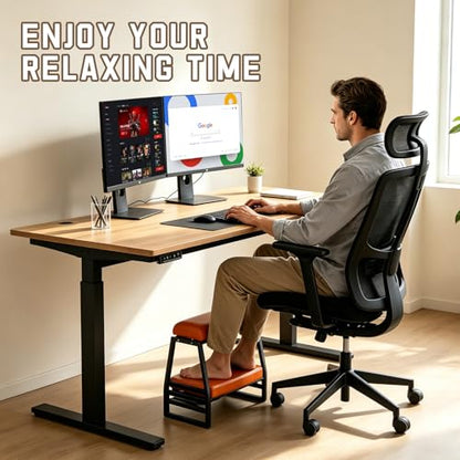 Under Desk Iron FootRest,Adjustable 9-Position Ergonomic Foot Stool-Orange - color: Orange