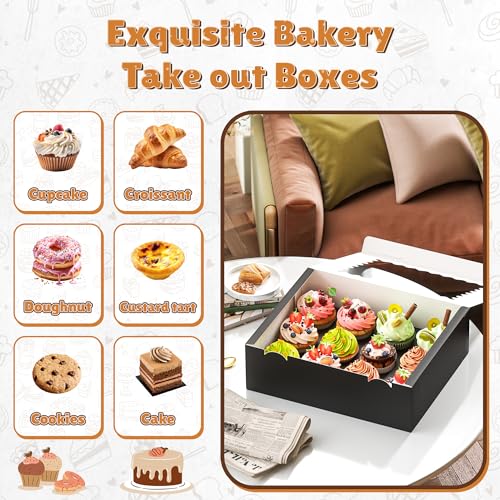 RYDDOY 4 Pack Black Cupcake Boxes, Hold 12 Count Cupcake, Cupcake Carriers - color: Black