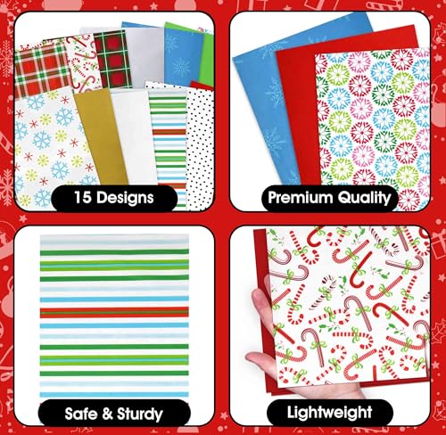 Gift Boutique Christmas Tissue Paper Bulk 200 Sheets 20"x20" 16 Holiday Designs Solid and Metallic Colors for Wrapping Gifts Boxes and Wine Bottles