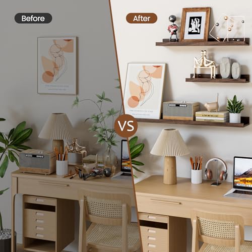 Heimlove 24 Inch Picture Ledge Set of 6 Walnut - color: Walnut, size: 24 inches set of 6