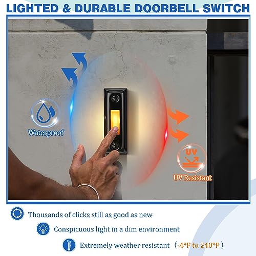 Saillong Wired Doorbell Chime with 2 Lighted Push Buttons, Hill Style - style: Hill Style