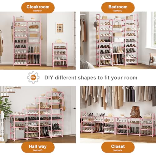 WOWLIVE 9 Tier 3-Column Shoe Rack, 50-55 Pairs Stackable Pink - color: Pink, size: 3 Row 9 Tier