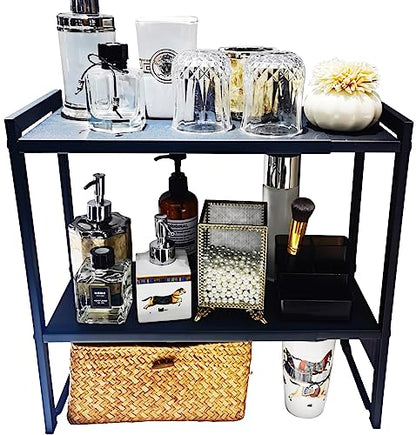 2 Tier Expandable Shelf 7.9"D Adjustable Countertop Riser Metal Black - color: Black, size: 7.9"D (normal) - 2 Tier