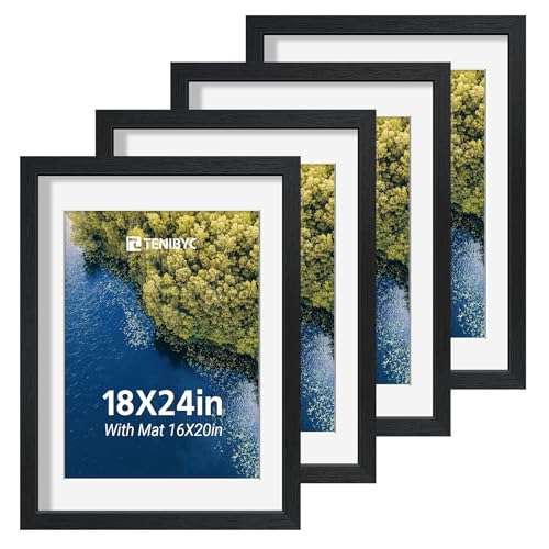 18x24 Poster Frame 4 Pack, 16x20 Mat, Black Wood, for Picture - color: Black, size: 18 X 24