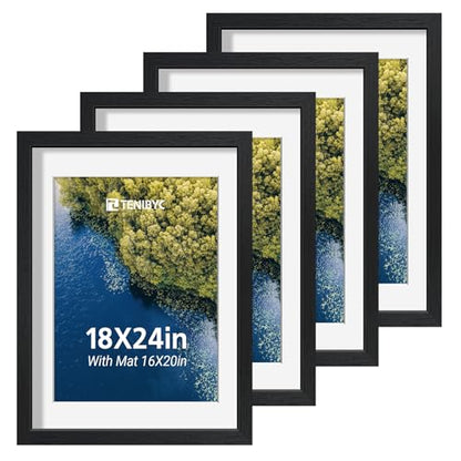 18x24 Poster Frame 4 Pack, 16x20 Mat, Black Wood, for Picture - color: Black, size: 18 X 24