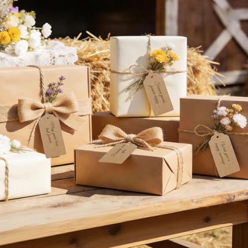 100 PCS Gift Tags with String, 3.7 x 1.8 Inch Kraft Paper Price Tags