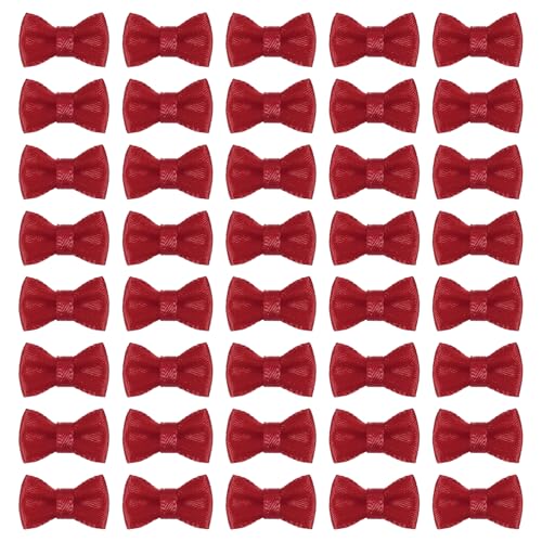 MECCANIXITY 100 Pcs Mini Ribbon Bow 0.8" Mini Fabric Satin Ribbon Flower Bows for Craft DIY Sewing Wedding Birthday Party, Burgundy - color: Burgundy