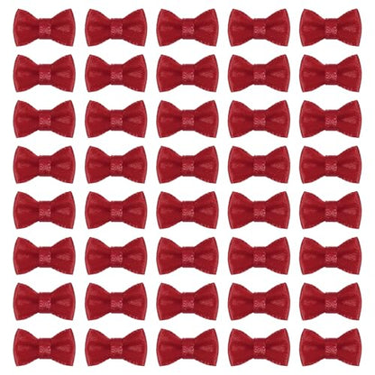 MECCANIXITY 100 Pcs Mini Ribbon Bow 0.8" Mini Fabric Satin Ribbon Flower Bows for Craft DIY Sewing Wedding Birthday Party, Burgundy - color: Burgundy