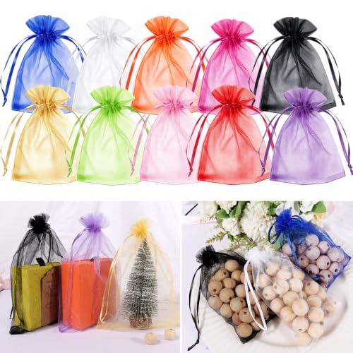 Kelfuoya 50Pcs Organza Drawstring Pouches, Mix Color 5"×7" Sheer Gift Bags - color: Mix color-5"x7"
