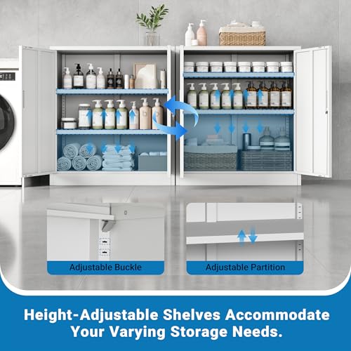 Metal Storage Cabinet,36" Locking Cabinet with 2 Adjustable Shelves - color: White, size: 36"H×32"W×16"D