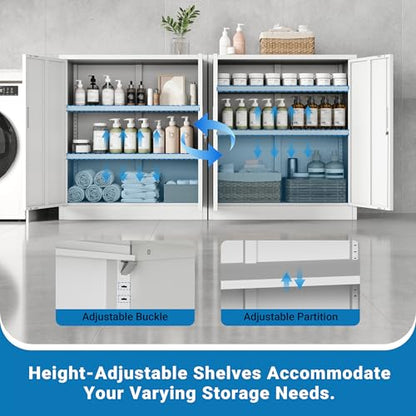 Metal Storage Cabinet,36" Locking Cabinet with 2 Adjustable Shelves - color: White, size: 36"H×32"W×16"D