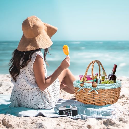 Good GAIN Wicker Picnic Basket w/Fold Handles,Willow Empty Baskets,Green - color: Green