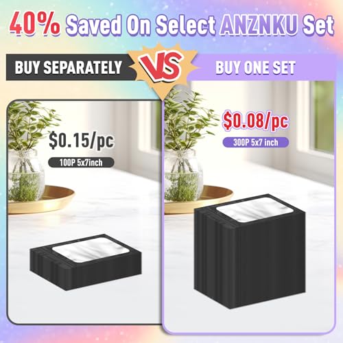 ANZNKU 300 Pcs Mylar Bags 5×7", Black Resealable Smell Proof Bag Sealable - color: Matte Black, size: 5x7 Inch