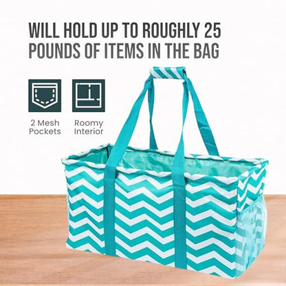 Extra Large Utility Tote Bag - Oversized Collapsible Beach Bag - Chevron Teal - color: Chevron Teal