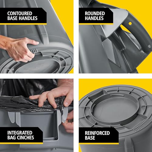 Rubbermaid Commercial Products BRUTE Heavy-Duty Round Trash/Garbage Container, 44-Gallon, Gray, for Landscapers/Construction Sites/Restaurants/Back of House/Offices/Warehouses, Pack of 4