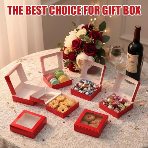 Zonon 30 Pcs Kraft Paper Boxes with Window 4.13x 4.13 x 1.18inch (Dark Red) - color: Dark Red