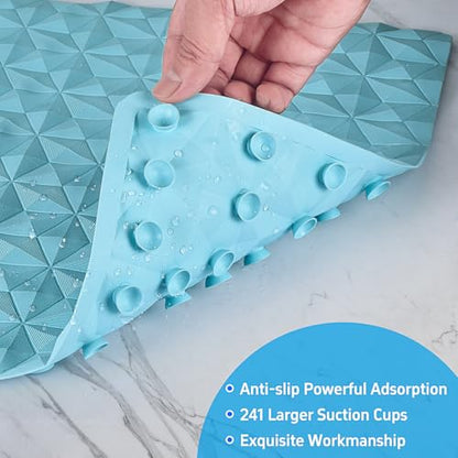 Non Slip Bathtub Mat for Bath Tub Shower - 241 Vacuum Suction Cups - color: Blue, size: 28" x 16" (Rectangular)