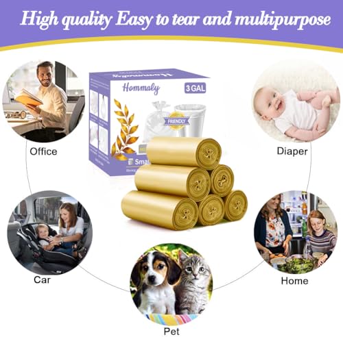 3 Gallon 180pcs Small Gold Trash Bags(Fit 2.6-3.2 Gal) Plastic Strong Gold Garbage Bags, Bathroom Trash Can Bin Liners, Waste Basket Liner, Fit 10-13 Liter, 2.5-2.6 Gallon,3.2Gallon(3-Gold180) - size: 180 Count (Pack of 1), style: 3Gal-Gold-180