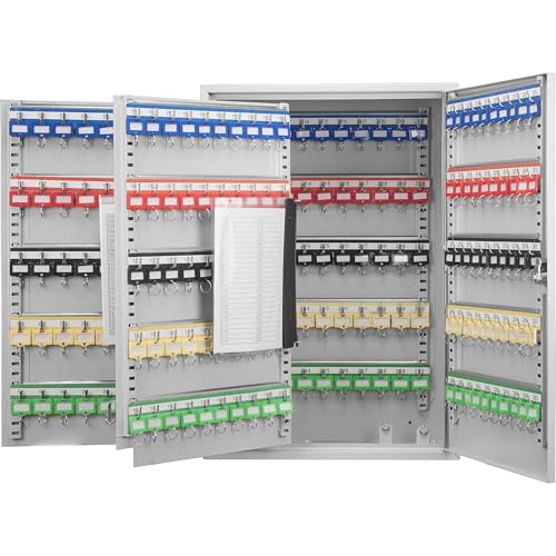 Barska Steel 300 Key Cabinet Organizer – Locking Wall Mount Safe with Adjustable Numbered Hooks, Index Sheet & Key Tags for Business or Office Security - color: Grey, style: 300 Keys