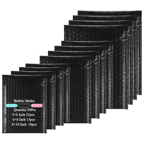 100 Pcs Kraft Bubble Mailers 3 Size Padded Envelopes, Black - color: Black