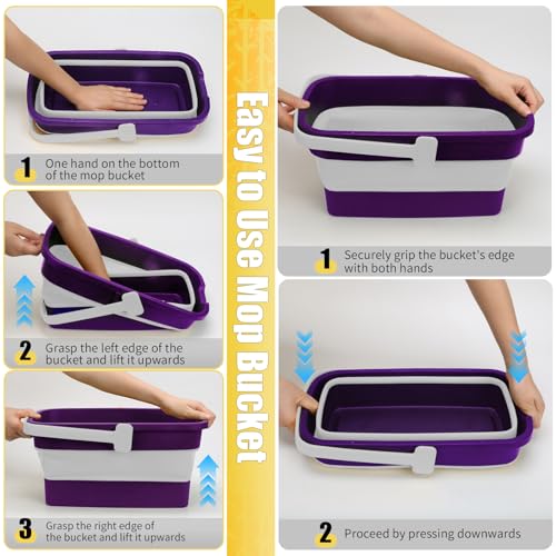 Collapsible Bucket with Handle for Mop Windows Cleaning,3 Gallon - color: Purple