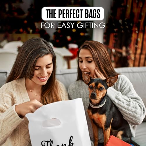 Thank You Bags, Merchandise Bags, With Handles, White 9”x12” Bulk 100 Pk - color: White, size: 9" x 12"