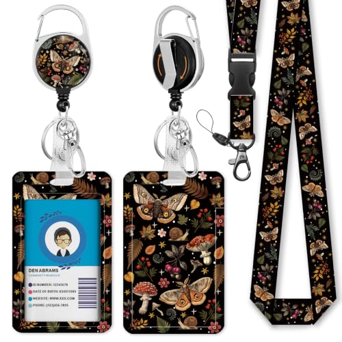 Giancomics Butterfly Lanyards for ID Badges, Badge Holder Retractable Reel - color: Butterfly Mushroom