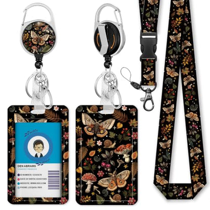Giancomics Butterfly Lanyards for ID Badges, Badge Holder Retractable Reel - color: Butterfly Mushroom