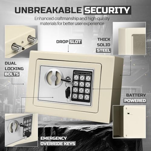 Flexzion Small Drop Safe Box with Digital Keypad, 12 x 8 x 8 in, White - color: White, size: Small (0.44 Cubic Feet)