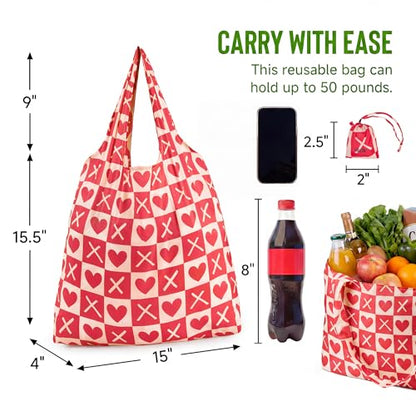 Stelle Lightweight Reusable Grocery Bag with Handles Ripstop Nylon Foldable Tote Shopping Bags for Travel and Groceries - color: Love Match