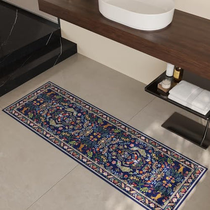 Rugcomf Runner Rug 2x6 Floral Washable Non Slip, Blue - color: Blue, size: 2' x 6' (Rectangular)