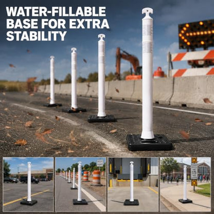 BESEA 6 Pack 42 Inch Traffic Delineator Cones with Water-Fillable Base - color: White, size: 42"- Waterfilled Base