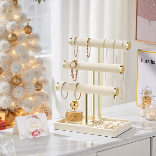Jewelry Organizer Stand Display, 3 Tier Velvet Bracelet Holder, Beige - color: Beige, size: Large
