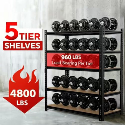 72" H Heavy-Duty Garage Shelving | Metal Garage Storage Racks, 4,800-pound Capacity; Adjustable Shelving for Garage Storage, Multi-Purpose Shelving Unit,72H*55W*24.03D (72H*55W*24.03D) - size: 72H*55W*24.03D