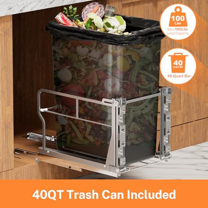 YJHome 10Gal Pull Out Trash Can Cabinet with Tiltable 10°, Soft Close - color: Black, style: Single-A