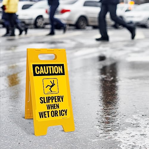 Caution Slippery When Wet Or ICY Sidewalk Sign Kit, (SI-76037) - size: 10x16 Inches, style: A-frame + 2 Panel Kit