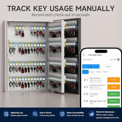192 Key Lock Box Smart Key Organier Cabinet with Keypad & App for Office - size: 4.3inx16inx27in