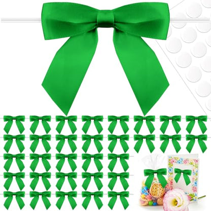 50 Pcs Emerald Green Satin Ribbon Bows, 3.5" x 3.5", with Twist Ties - color: Emerald Green