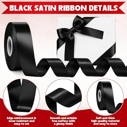 30 Yards 1 in Black Satin Ribbon for Gift Wrapping Graduation Halloween - color: Black, size: 1 inch