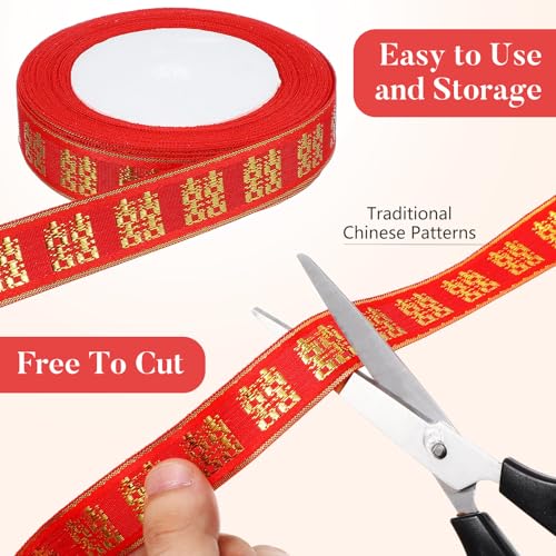 SHINEOFI Wedding Decorative Ribbon 1 Inch Red Double Happiness Chinese Character Ribbon for Wrapping Party Wedding and Festive Packaging