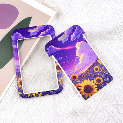Purple ID Badge Holder with Neck Lanyard, Heavy Duty Retractable Badge Clip with Silky Lanyard, Sunflower Lanyard with Keychain for Women, Girl, Kids - color: Sunflower