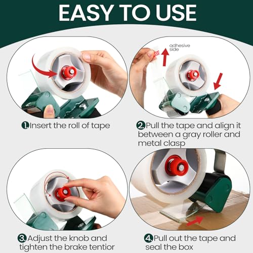 Dunzoom 2 Pack Packing Tape Dispenser Gun, 12 Rolls 2 Inch, Green - color: Green