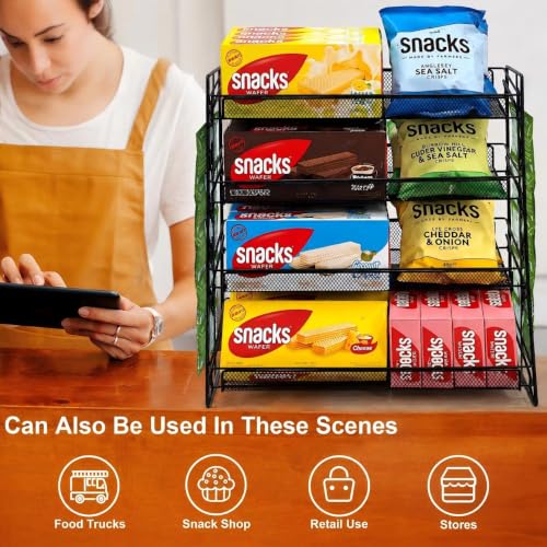 CyDuan Candy Display Rack with10 Clips, Snack Organizer for Countertop - color: Black Mesh with Chips
