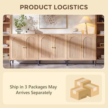 IFGET 92.63" W Modern Arched Sideboard Buffet Cabinet with Storage, Natural - color: Natural, size: 3 Pieces